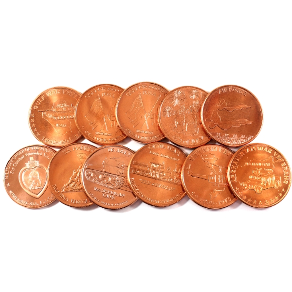 11x 1oz Assorted .999 Fine Copper Rounds. 11pcs.