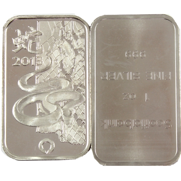 2x 1oz Scotiabank & Rand Refinery Year of the Snake .999 Fine Silver Bars. 2pcs. (Tax Exempt)
