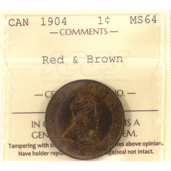 1-cent 1904 ICCS MS64 Red & Brown