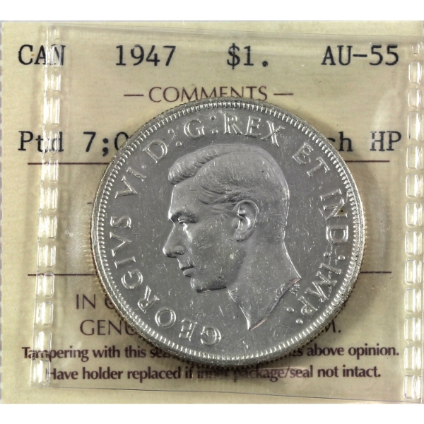 Silver $1 1947 Ptd 7; Quad HP ICCS AU55