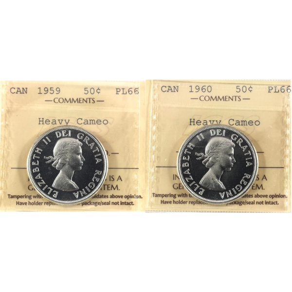 50-cent 1959 & 1960 ICCS PL66 Heavy Cameo. 2pcs