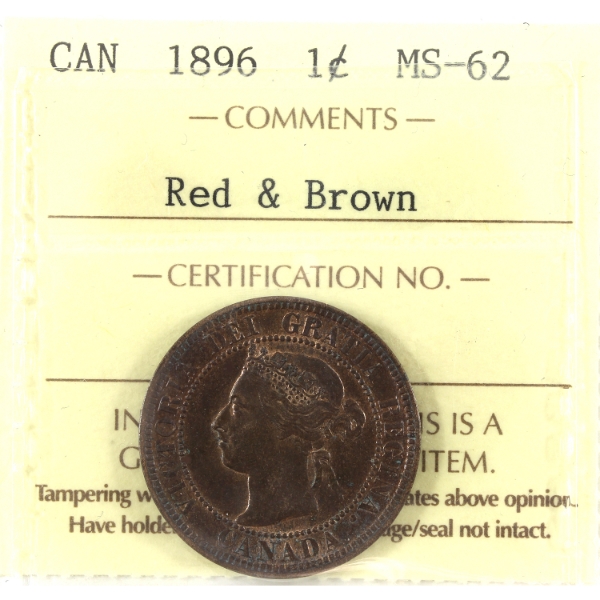 1-cent 1896 ICCS MS62 Red & Brown