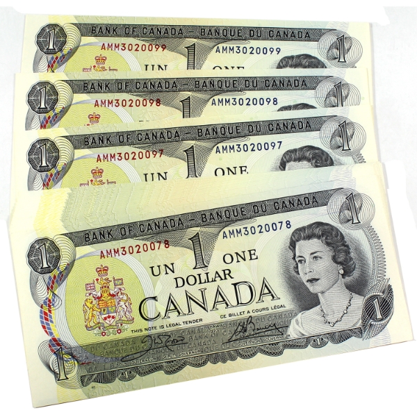 22x BC-46b 1973 $1 Consecutive Crow-Bouey SN: AMM3020078-"99. 22pcs.