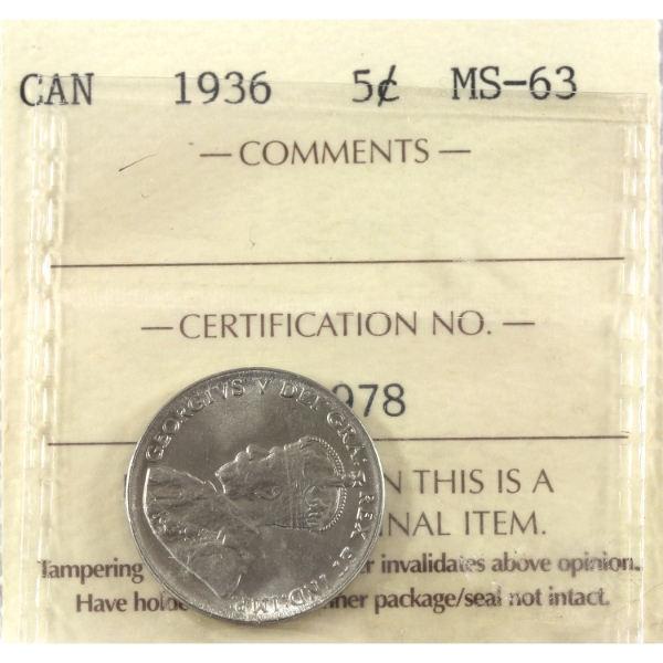 5-cent 1936 ICCS MS63