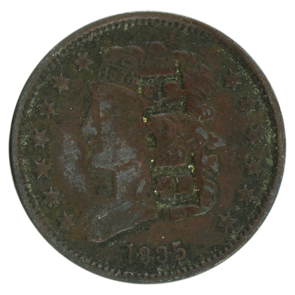 USA 1835 Half Penny Token Stamped H.H.