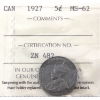 Image 1 : 5-cent 1927 ICCS MS62 