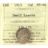 Image 1 : 10-cent 1913 Small Leaves ICCS MS64