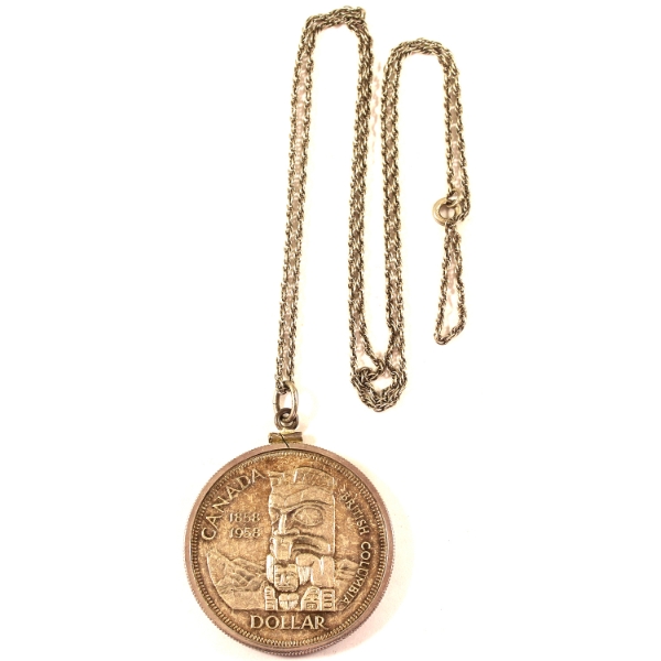 Silver $1 1958 in Bezel with Chain Attached