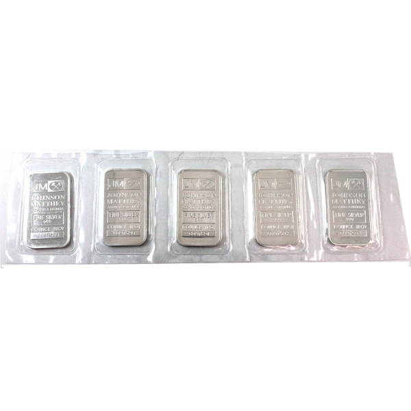 5x 1oz JM Johnson Matthey .9999 Silver Bars in Sealed Sheet. 5pcs. (Tax Exempt)