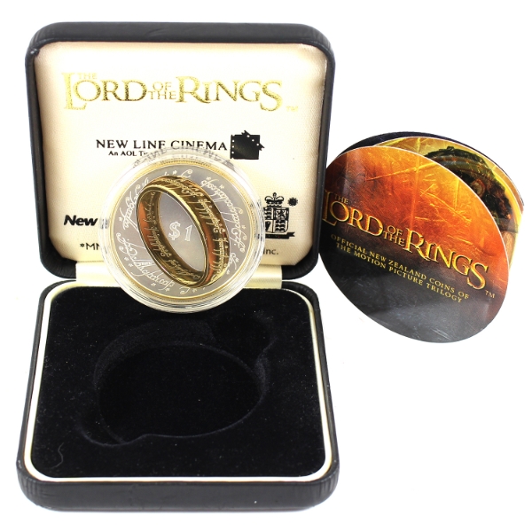 New Zealand Sterling Silver 2003 $1 Lord of the Rings Ring of Power Coin w/ Gold Plating