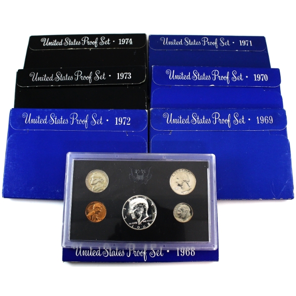 USA 1968-1974 United States Proof Sets. 7pcs.