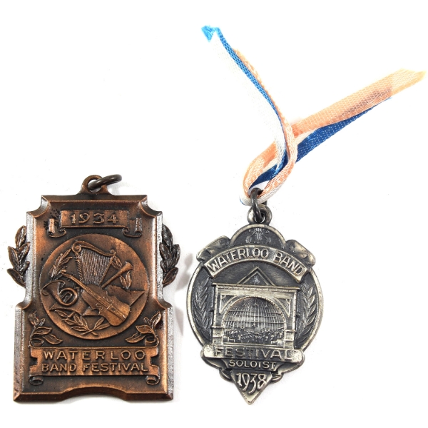 Waterloo Band Festival 1934 Bronze & 1938 Silver Medals. 2pcs.