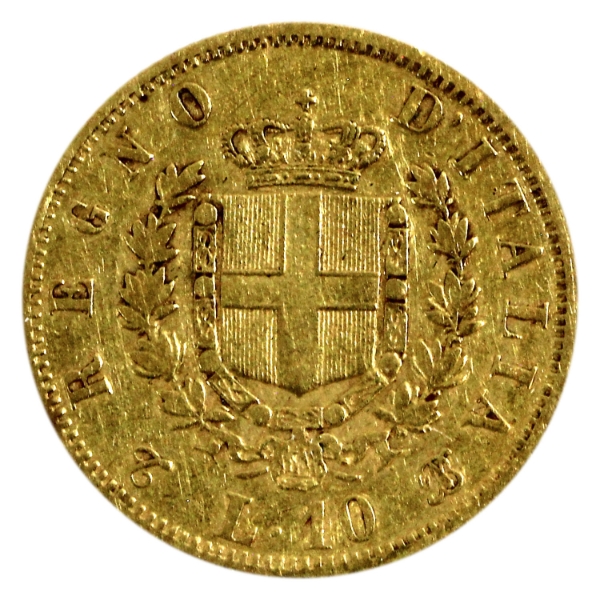 Italy Gold 1863TBN 10 Lire VF