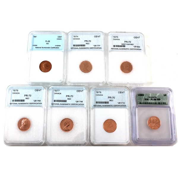 1-cent 1967-1980 All NNC Certified except 1980 is ICG Certified PL68 to PR70 Red. 7pcs. 