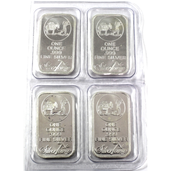 4x 1oz SilverTowne Prospector .999 Fine Silver Bars in Sealed Sheet. 4pcs (Tax Exempt)