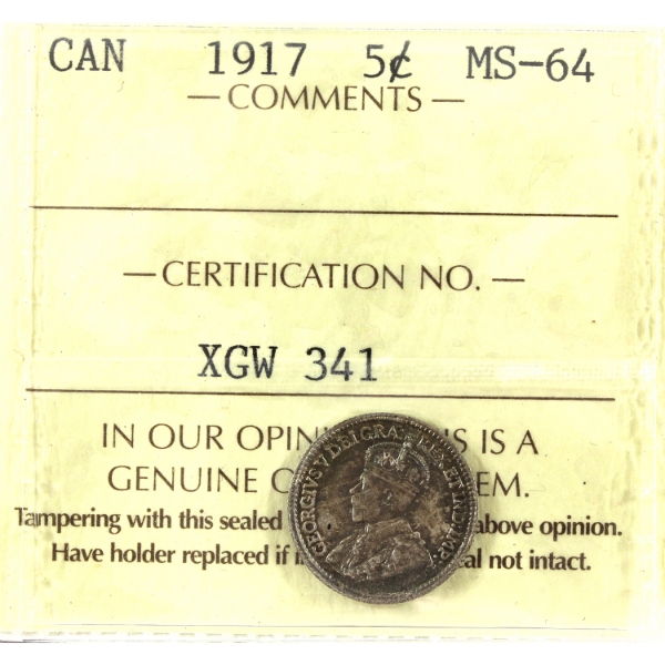 5-cent 1917 ICCS MS64
