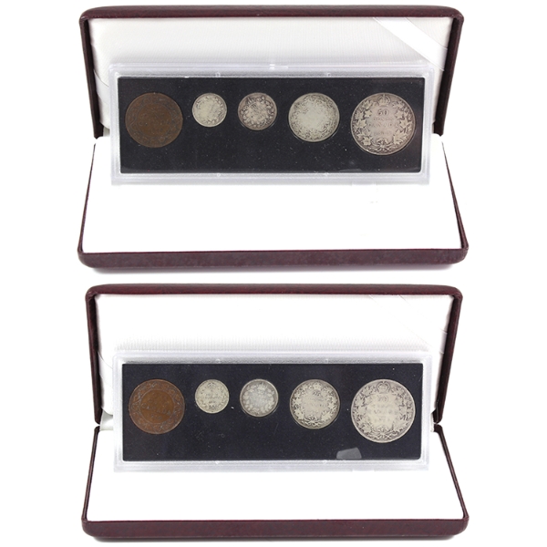1918 & 1919 5-coin Year Set in a Burgundy Display Cases. 2 Sets