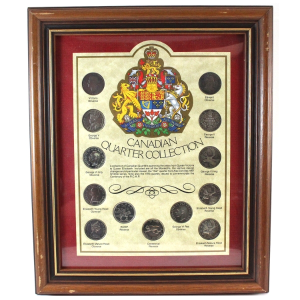 *Queen Victoria to Elizabeth II Canadian Quarter Collection in Wooden Display Frame