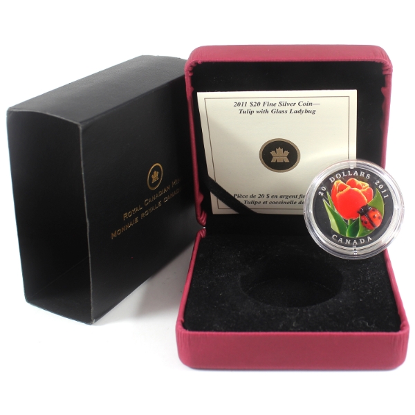 2011 $20 Venetian Glass Ladybug with Tulip .9999 Fine Silver Coin (Tax Exempt)
