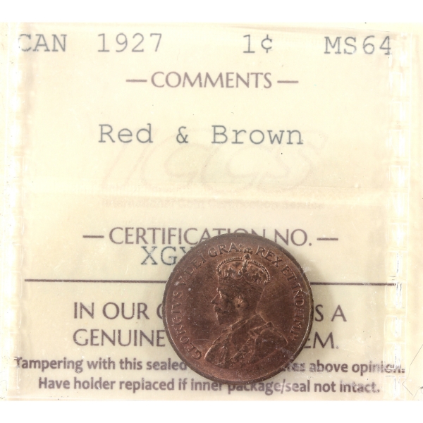 1-cent 1927 ICCS MS64 Red & Brown