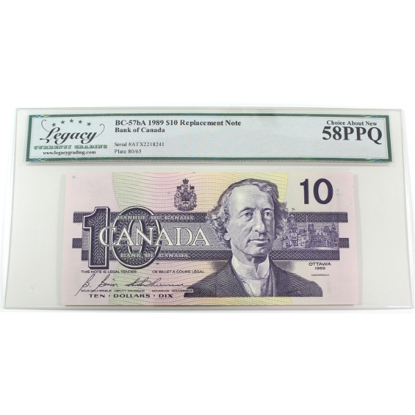 BC-57bA 1989 $10 Legacy Choice AU58 PPQ Bonin-Thiessen ATX Replacement SN: ATX2218241