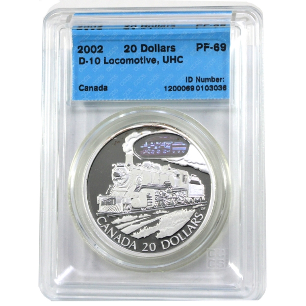 2002 $20 Transportation Series-Gray-Canadian Pacific D10 Locomotive Train CCCS PF69 UHC with COA