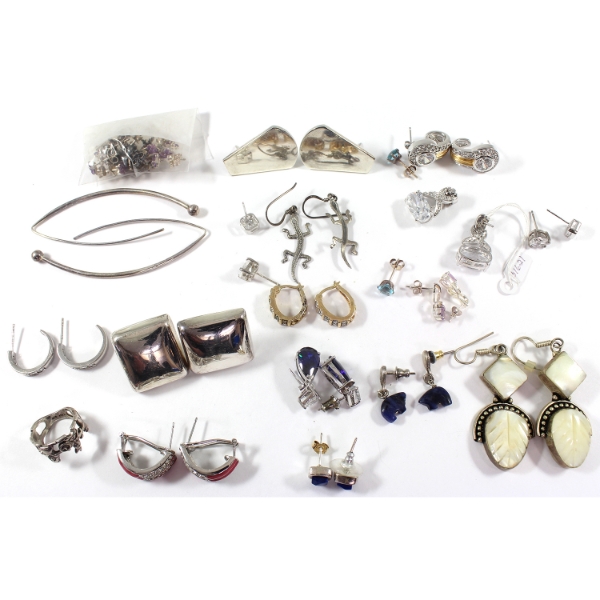 Bulk Lot of Sterling Silver Earrings, 121.55g Total!! 28pcs.