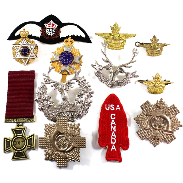 Bulk Collection of Assorted Military Cap Badges, Collar Badges & Patches. 12pcs