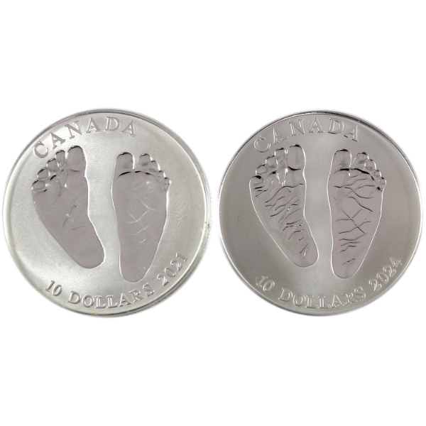 2021 & 2024 $10 Welcome To The World Baby Feet .9999 Fine Silver Coins. 2pcs. (Tax Exempt)