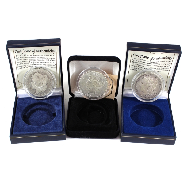 USA Silver 1884-1922 Morgan & Peace Dollars. 3pcs.