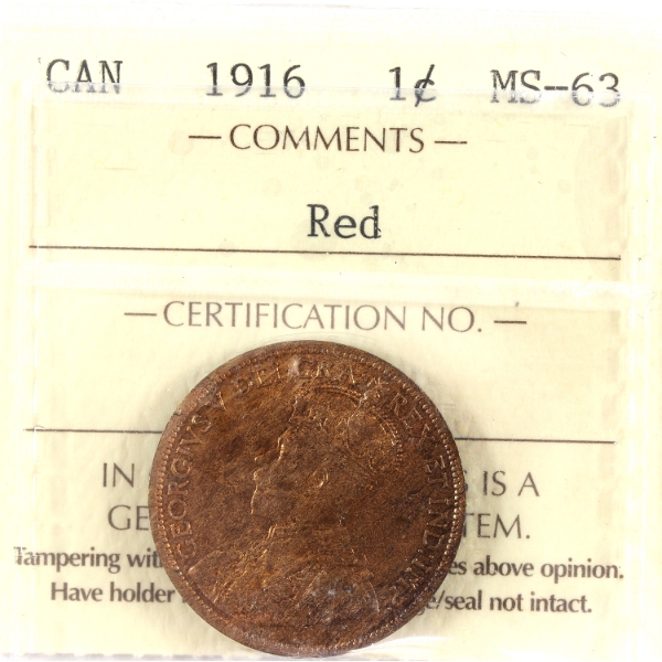 1-cent 1916 ICCS MS63 Red