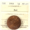 Image 1 : 1-cent 1916 ICCS MS63 Red