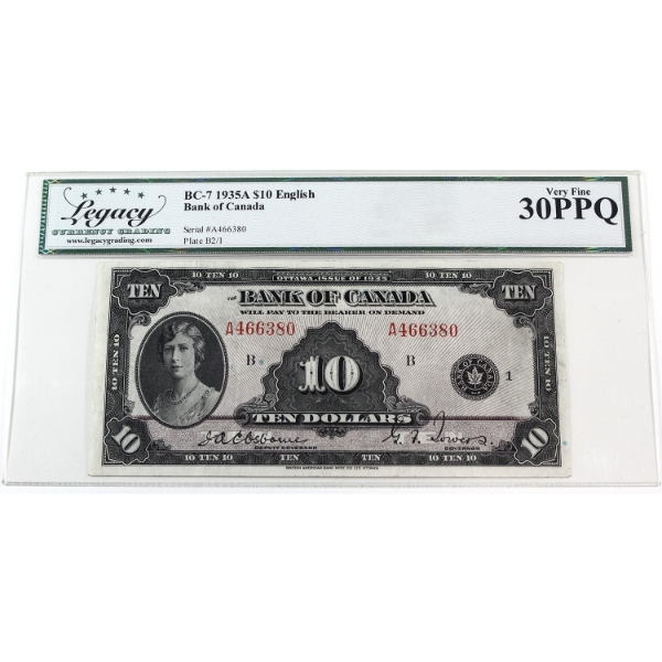 BC-7 1935A $10 English Legacy VF30 PPQ Osborne-Towers SN:A466380