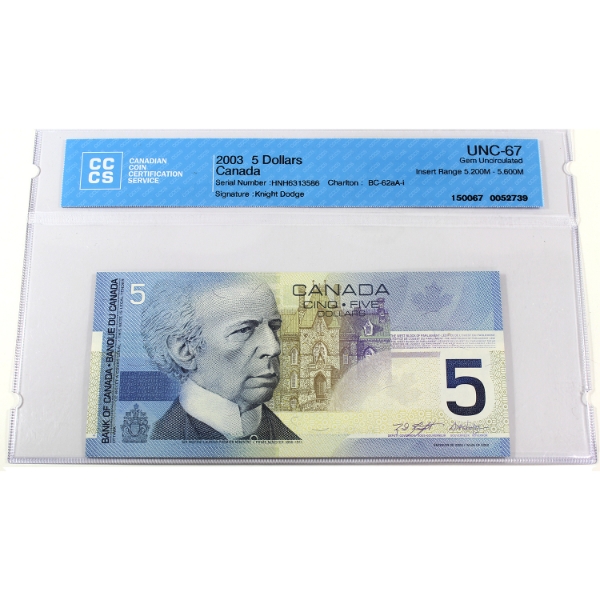 BC-62aA-i 2003 $5 CCCS GEM UNC67 Knight-Dodge SN: HNH5313586