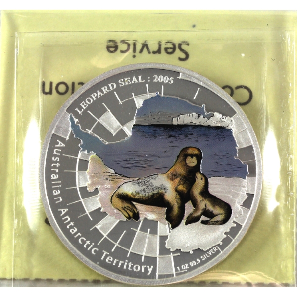 Australia Silver 2005 $1 Australian Antarctic Territory- Leopard Seal Fine Silver Coin ICCS PF67
