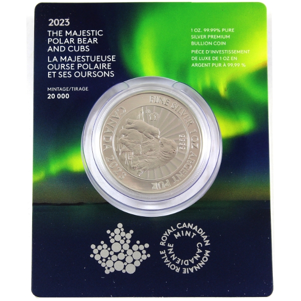 2023 $5 The Majestic Polar Bear and Cubs 1oz .9999 Fine Silver Coin (Tax Exempt)