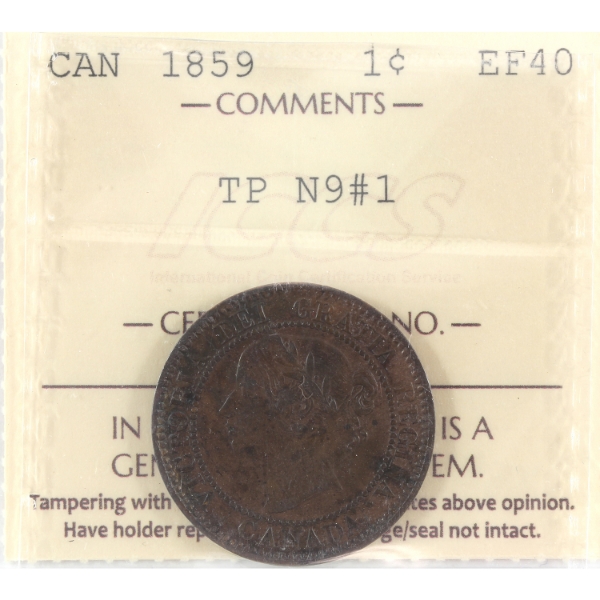 1-cent 1859 N9 TP1 ICCS EF40