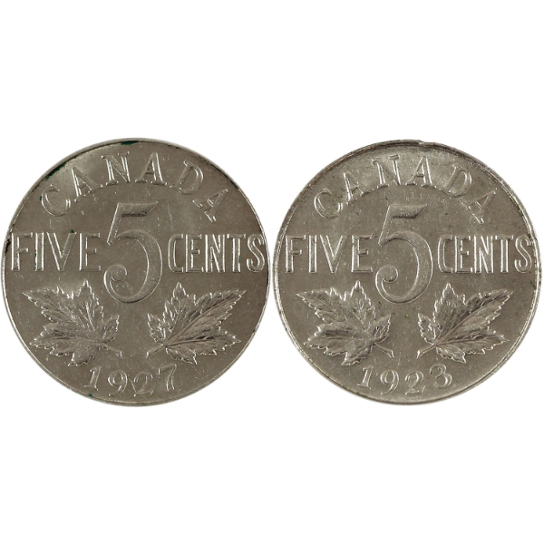 5-cent 1923-1927 AU to AU-UNC. 2pcs.