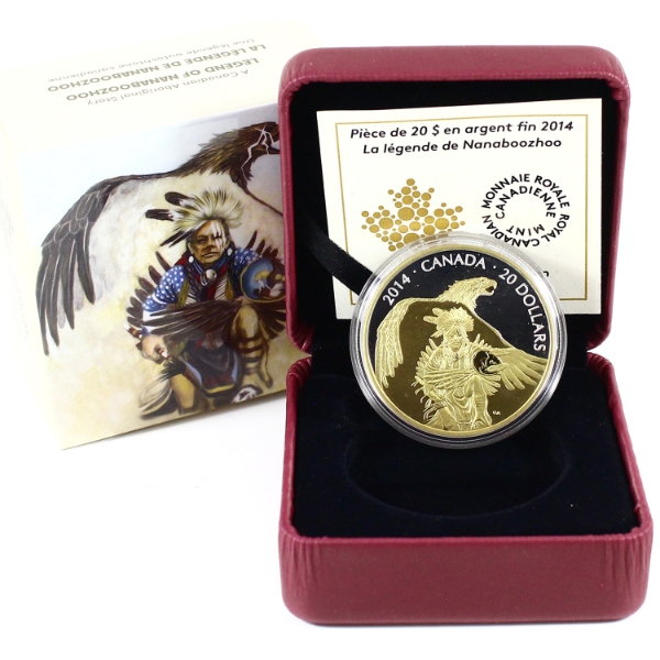 2014 $20 Legend of Nanaboozhoo Fine Silver Gold Plated Coin (Tax Exempt)