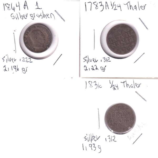 Group Lot of 1783-1864 German States Coins. 3pcs.