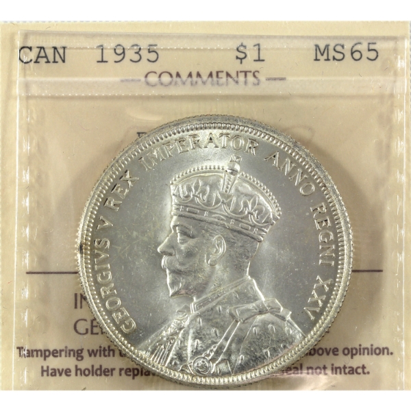 Silver $1 1935 Dbl XXV ICCS MS65