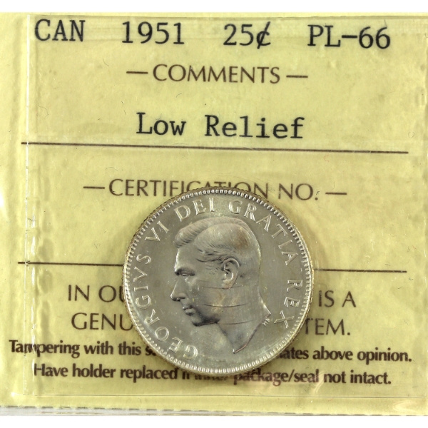 25-cent 1951 Low Relief ICCS PL66
