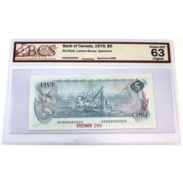 BC-53aS 1979 $5 SPECIMEN BCS CUNC63 Original Lawson-Bouey #288