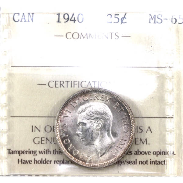 25-cent 1940 ICCS MS65. Gorgeous Lustre Coupled with Warm Caramel Hues