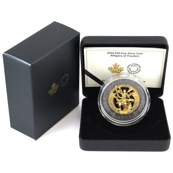 2024 $50 Allegory of Freedom Fine Silver Coin with a Gold Plated Cast (Tax Exempt)
