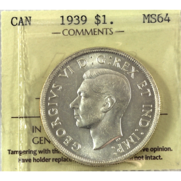 Silver $1 1939 ICCS MS64