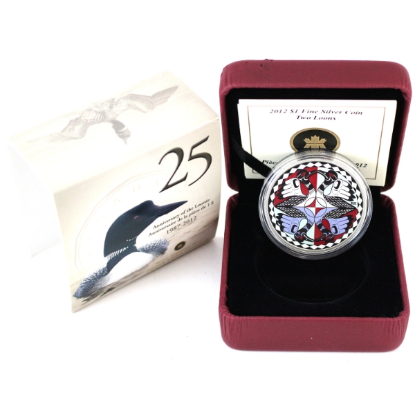 2012 $1 Artistic Two Loons Fine Silver Coin (Tax Exempt)