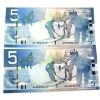 Image 1 : 2006 $5 Journey Series Matching Low Serial # APT0000457 & AAA0000457 Jenkins-Carney. 2pcs.