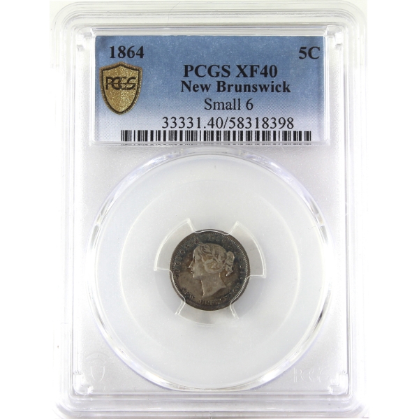 New Brunswick 5-cent 1864 Small 6 PCGS EF40