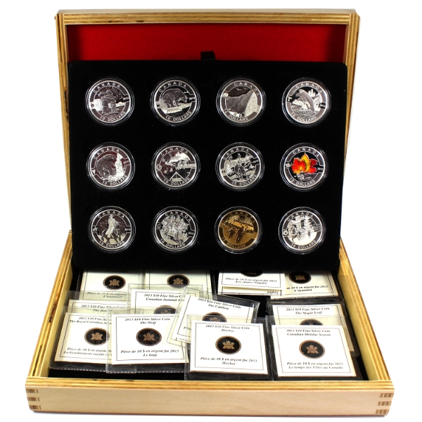 2013 $10 O Canada Series 12-coin Fine Silver Set with Deluxe Collector Case (Tax Exempt)